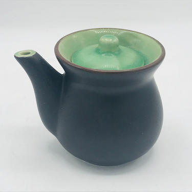 Vintage Japanese Ceramic Dispenser Soy Sauce Vinegar Oil Bottle Celadon Green and Dark Brown Made in Japan 