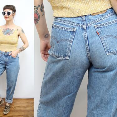 Vintage 90's Blue Denim Levi's 560's Student Orange Tab Boyfriend Jeans / 1990's Tapered Relaxed Fit Levi's / 28&amp;quot; Waist  11&amp;quot; Rise / Small / by Ru