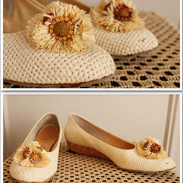 1960s Shoes // Woven Joyce Summer Wedges // vintage 60s wedges 