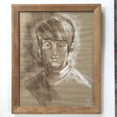 60's Portrait Pastel Original Boy, Male Artwork,  Young Boy Sketch, Signed And Dated 1969, San Juan, Framed Vintage Portrait 