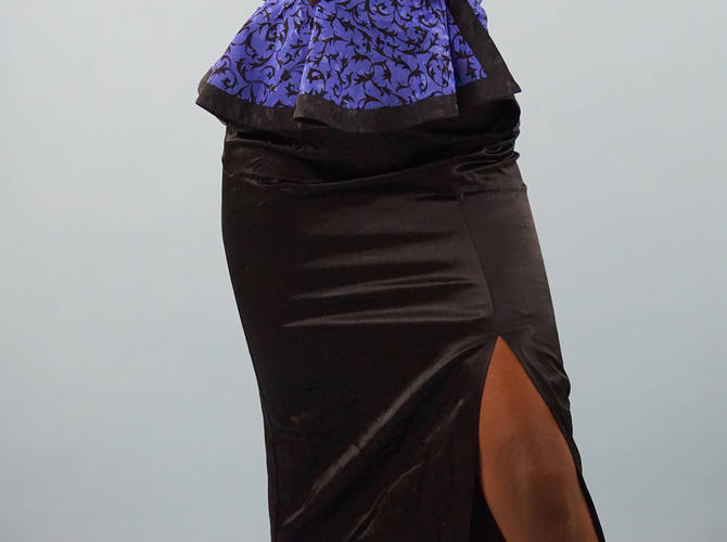 Vintage Front Split Silk Skirt- Black Maxi Skirt 