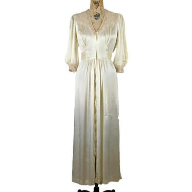sweet dreams | vintage 1940s silk gown | vtg 40s ivory dressing gown | robe | lingerie | bias | xs/s | extra small/small 