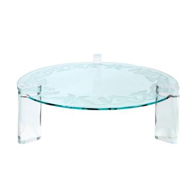 Karl Springer Large Coffee Table with Lucite Legs and Unique Glass Top 1980s (Signed)