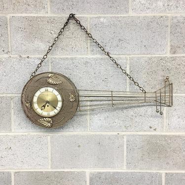 Vintage Wall Clock Retro 1960s Welby + 8 Day + Wind-up + Gold + Brass + Banjo Shape + German + Roman Numerals + Home + Wall Decor 