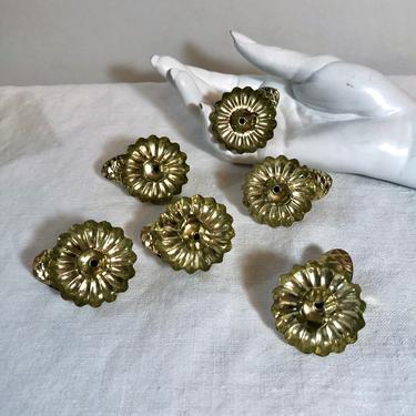 6 Vintage Tin Christmas Tree Clip On Candle Holders, made in Western Germany, Pine Cone Shape, Never Used, Gold Wash Over Silver, European 