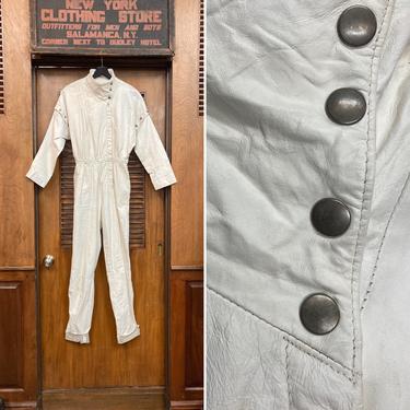 Vintage 1980’s White Leather New Wave Punk Jumpsuit Outfit, Vintage Jumpsuit, 1980s Style, White Leather, New Wave Style, Leather Jacket, 