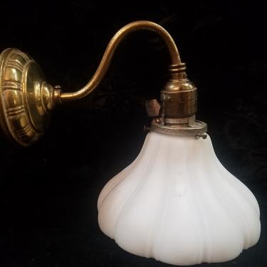 Brass Sconce with Sheffield Shade. 7W x 9T x 9D