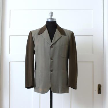 mens vintage 1940s blazer • rare two-tone brown wool gabardine tailored Hollywood jacket 