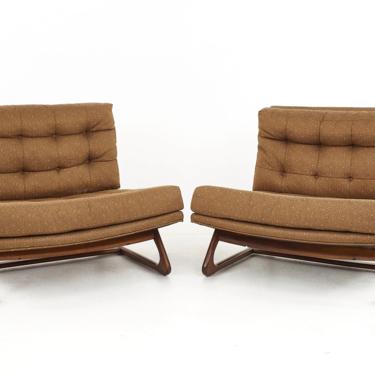 Thayer Coggin Mid Century Sculpted Walnut Sled Leg Slipper Lounge Chairs - A Pair - mcm 