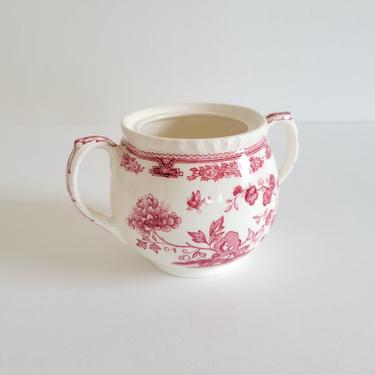 Vintage Mason's Ironstone Sugar Bowl in Pink Manchu with Peonies and Butterflies 