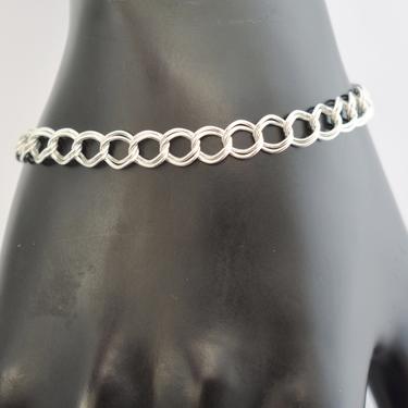 Simple 90's sterling Prochain double link stacking bracelet, handsome bright 925 silver thin double curb chain charm bracelet 