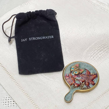 New Old Stock Jay Strongwater Enameled Floral Butterfly Mini Hand Mirror Compact For Purse Or Home! 