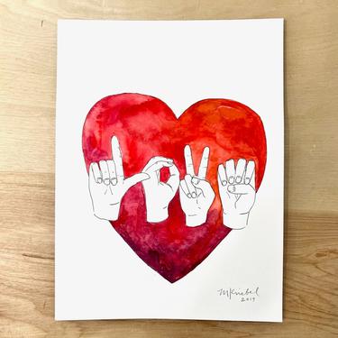 Love Sign Language Origional Watercolor Painting
