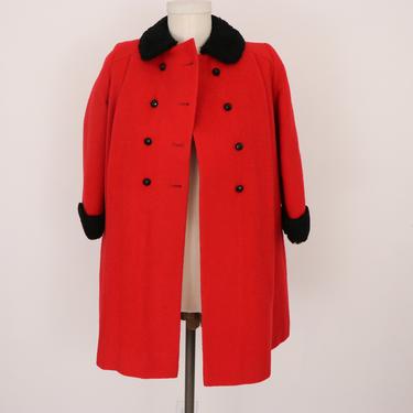 Young Girls Winter Coat/ 90s Kids Peacoat/ Vintage Tailorwear Peacoat/ 100% Wool Church Coat/ Red and Black Coat/ Made in England 