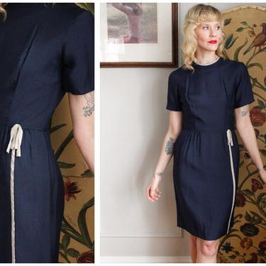 Early 1960s Dress // Silk Navy Blue RICCI Dress // vintage 60s dress 