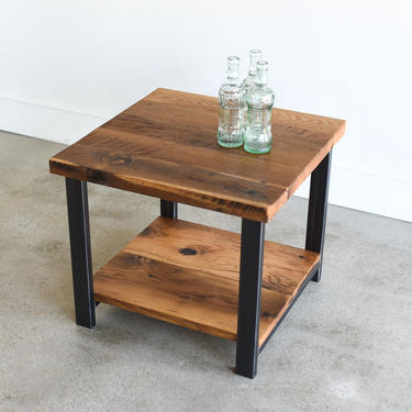 Rustic End Table made from Reclaimed Wood / Nightstand with Lower Shelf / Industrial Side Table 