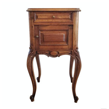 Restored Antique French Louis XV Style Carved Walnut Marble Top Bedside Cabinet Nightstand or End Table - Provincial France 19th Century 
