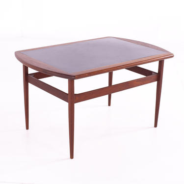 Kai Kristiansen Style Mid Century Teak Side End Table with Black Formica - mcm 