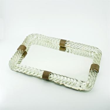 Mid-Century Twisted Rope Art Glass Mirror Tray Vintage Torciglioni Venini Murano Style Jewelry Presentation Vanity Table Tray 