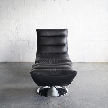 Black Leather Swivel Chair & Ottoman