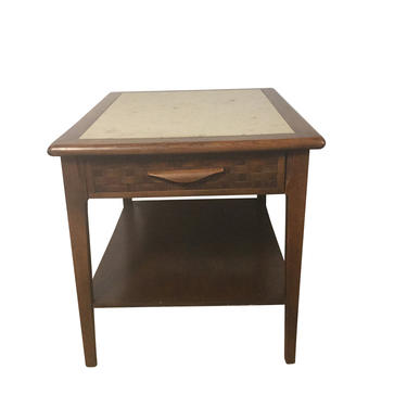 Wood and Travertine End Table