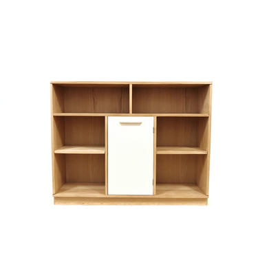 Vintage Modern Shelving Unit In Wood and White 