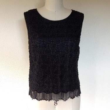 1960s Black beaded lace top 