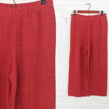 1990s Red Knit Pants | 90s Brick Red Cotton Knit Slacks | Margaret Winters | Medium 
