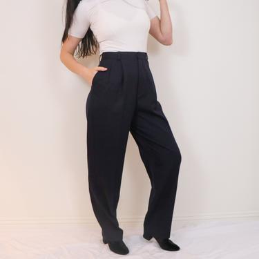 Perfect early 90s Extra High Rise Trousers/ High Waisted Pants/ Nave Blue Pants/ Made in Japan/ Pure Wool Business Trousers/ 29 inch Waist 