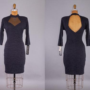 80s Dress Black Fitted Party Dress 
