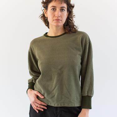 Vintage French Faded Olive Green Sweatshirt | Two Tone Cozy Terry | 70s Made in France | FS073 | S M | 
