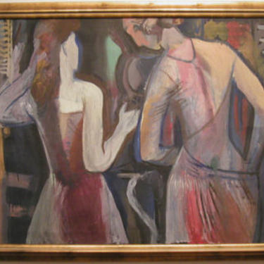 Painting of Women Gazing in Mirror by Vernageau French Art Deco