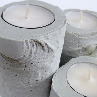 Concrete Candle Holders - Birch Texture - set of three 