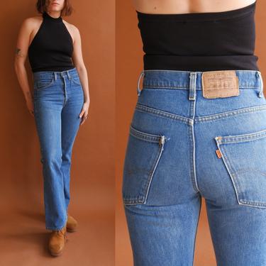 Vintage 70s Orange Tab Levi 517 Denim/ 1970s High Waisted Boot Cut Jeans/ Size 29 Small 