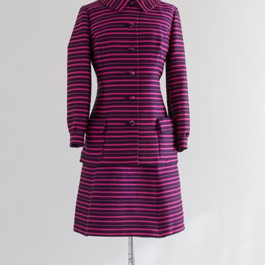 Chic 1960's Hot Pink &amp; Navy Blue Dress &amp; Jacket Set / Medium