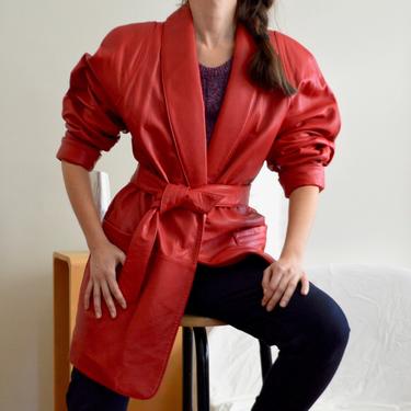80s red leather wrap jacket 