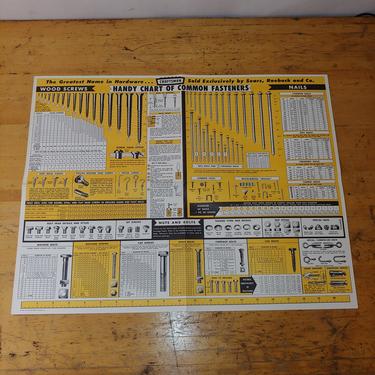Craftsman Tools handy chart of common fasteners NOS 1967