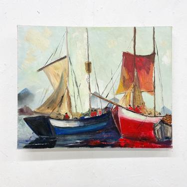 Modern Sailboat Art Oil Painting on Canvas in Red White and Blue 