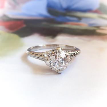 Art Deco 1.51ct.tw. Old European Cut Diamond Engagement Ring With Diamond Accents Platinum 
