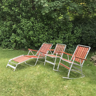 Vintage Outdoor Folding Chairs by Salterini  | Mid century Mesh Metal Folding Patio Chairs | 70s  Vintage Patio Set of 3 