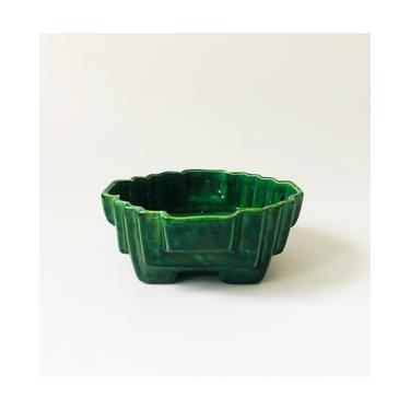 Mid Century Green Pottery Planter Bowl 