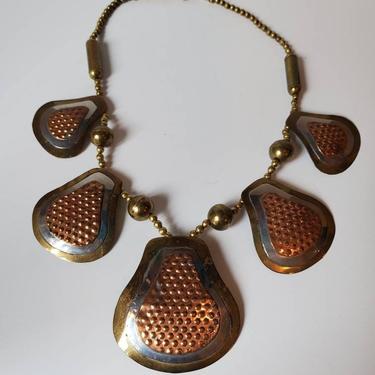 Brass brutalist necklace vintage metal,1970's 