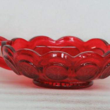 Fostoria Coin Glass Ruby Red Vintage Candy Nut Nappy Dish with Handle 2433B