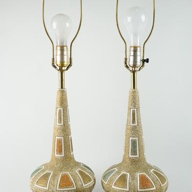 Mid Century Ceramic Lamps - Orange and Teal