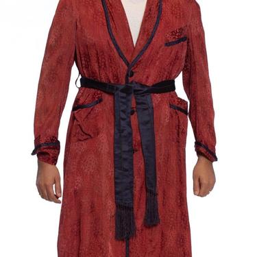 1920S Maroon Silk Jaquard Antique Mens Robe 