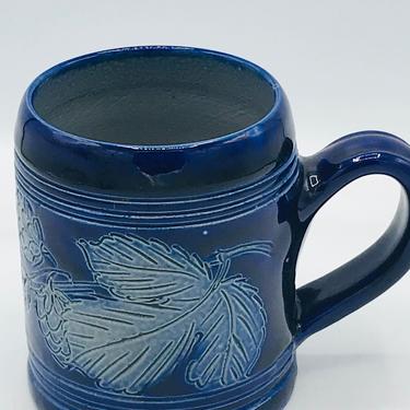 Vintage cobalt blue and gray salt glazed stoneware  Mug- Signed Hand Made 