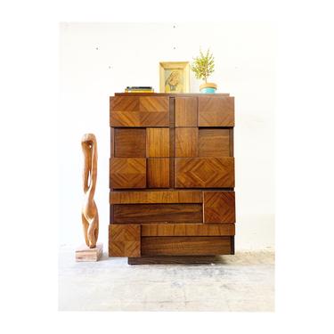 Mid Century Brutalist Tall Dresser or Chest by Lane 