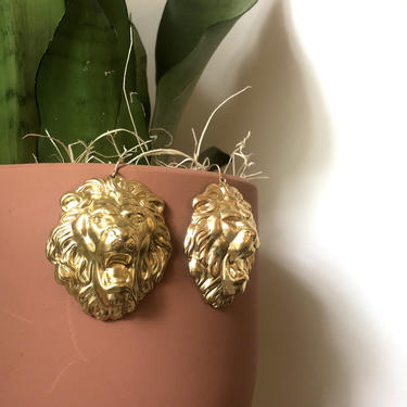 Giant Lions - Brass Dangles Lion Earrings 