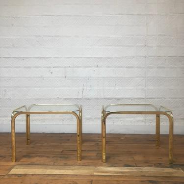 Pair of 1980s Brass &amp; Glass End Tables