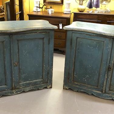 Pair of Antique Italian Provincial Country Cottage Painted Sideboards Cabinets